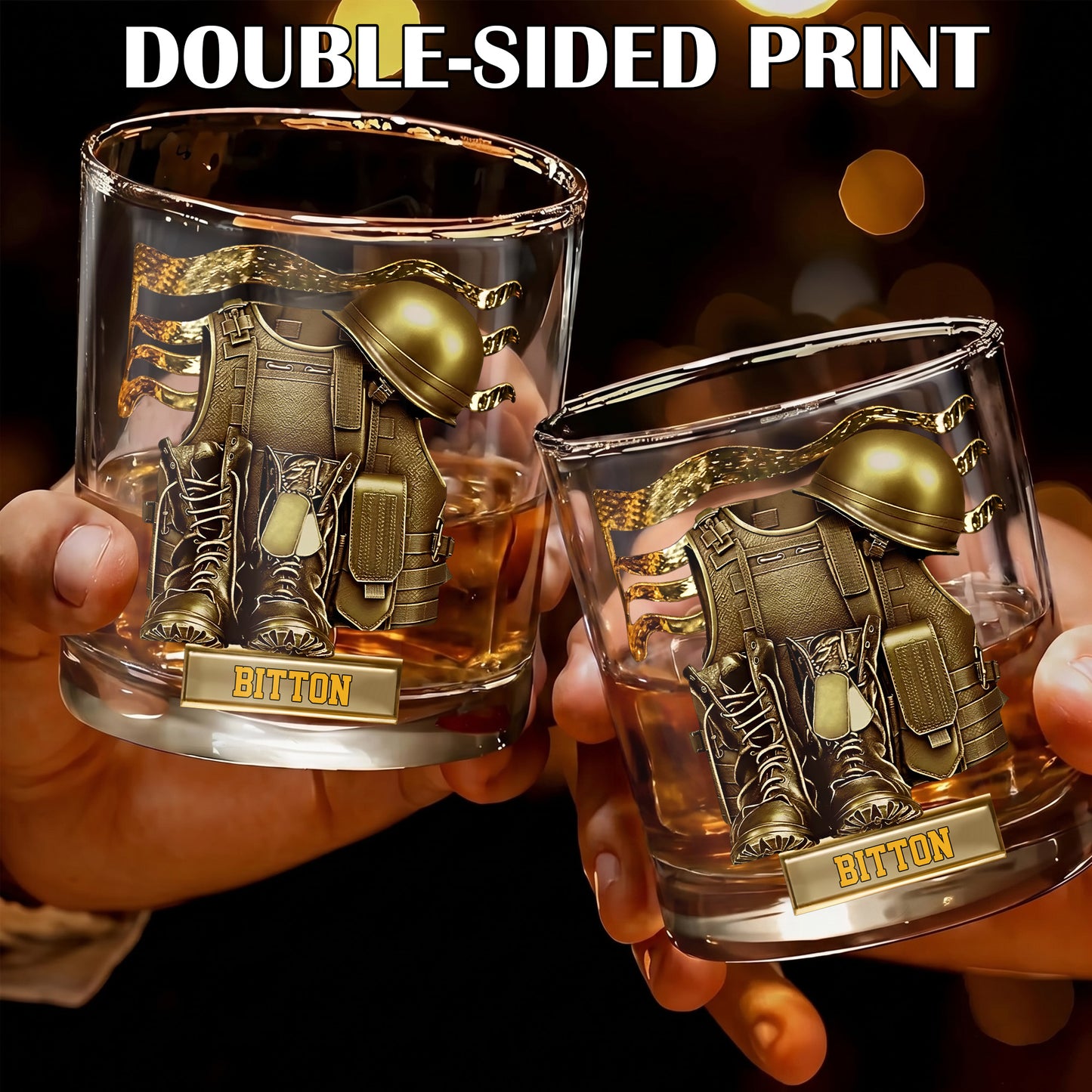 Personalized Military Whiskey Glass - Custom Veteran & Soldier Gift