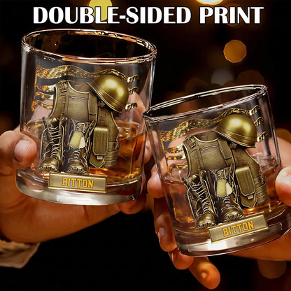 Personalized Military Whiskey Glass - Custom Veteran & Soldier Gift