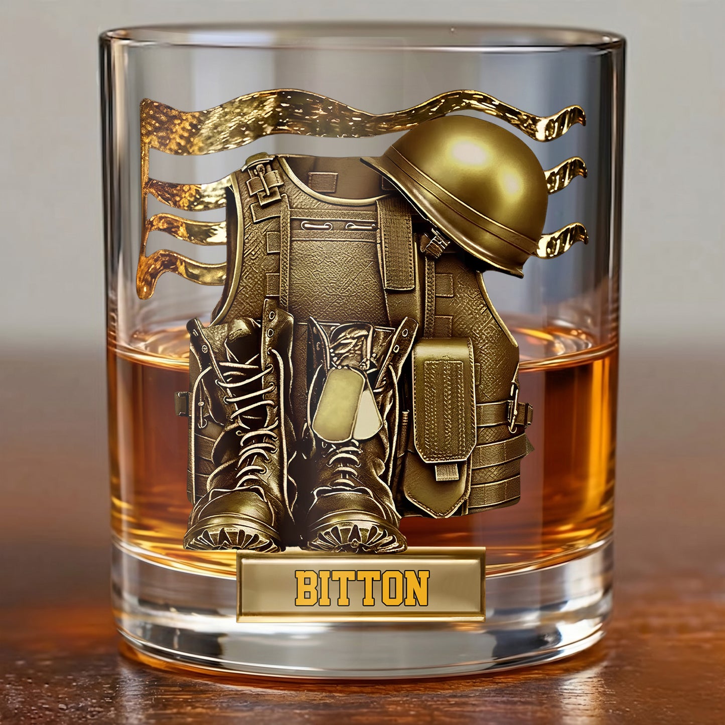Personalized Military Whiskey Glass - Custom Veteran & Soldier Gift