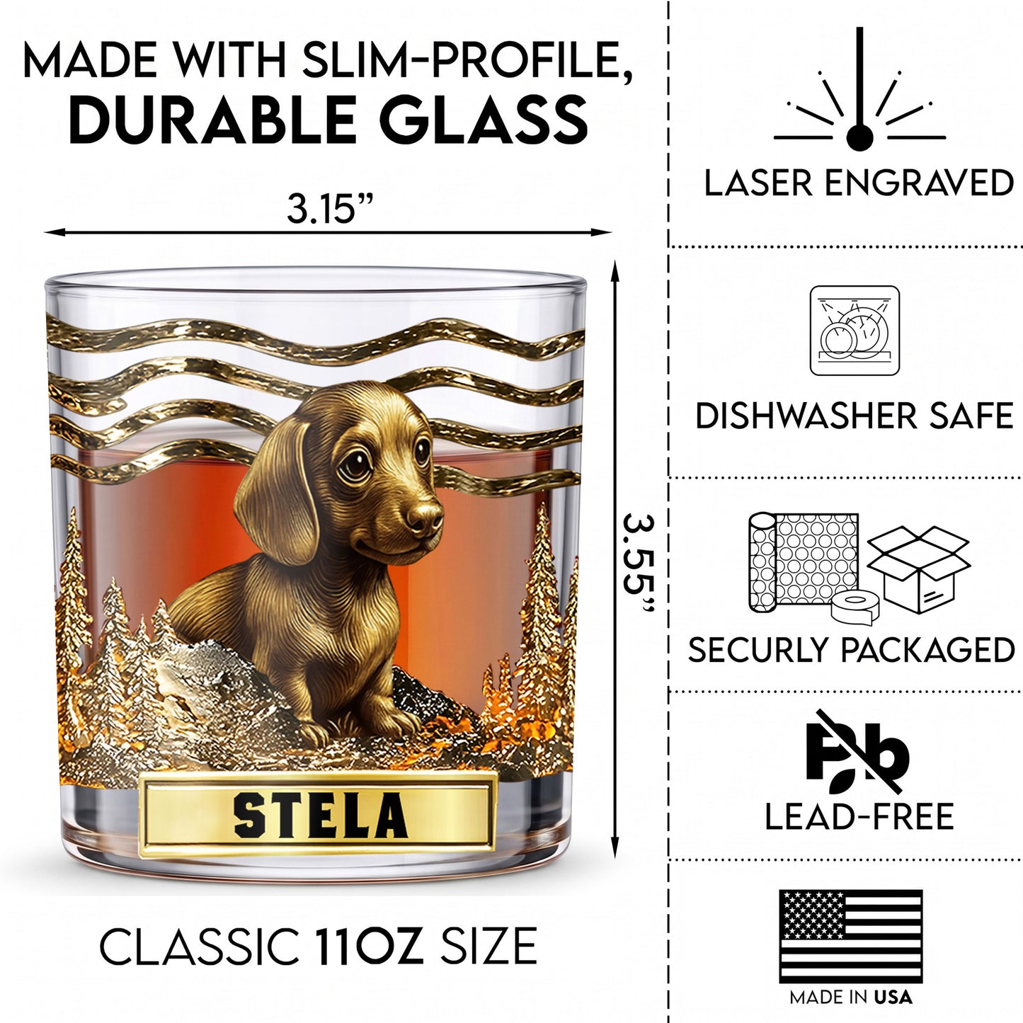 Personalized Dachshund Whiskey Glass - Custom Dog Lover Gift