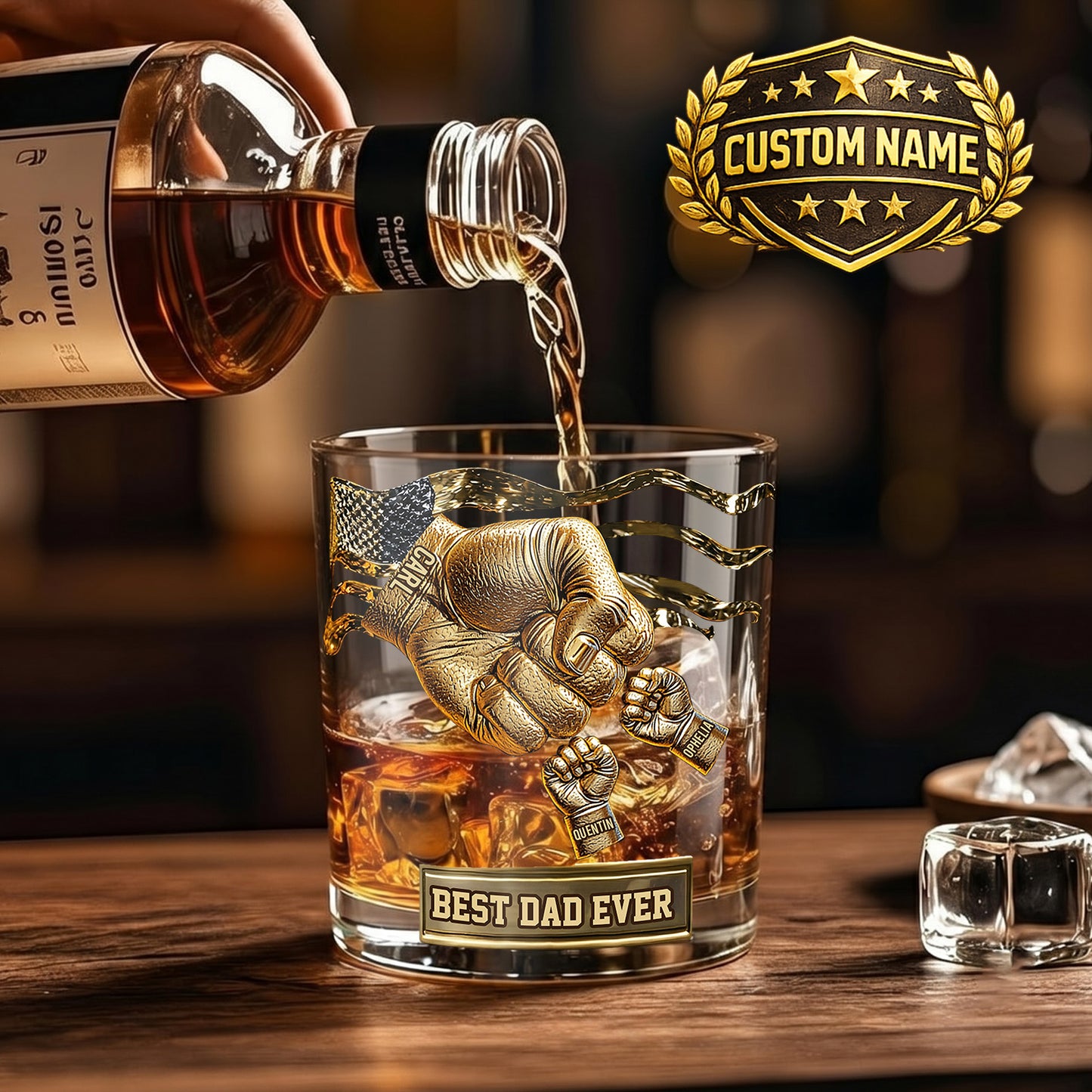 Personalized Fist Bump Whiskey Glass - Custom Dad & Kids Gift