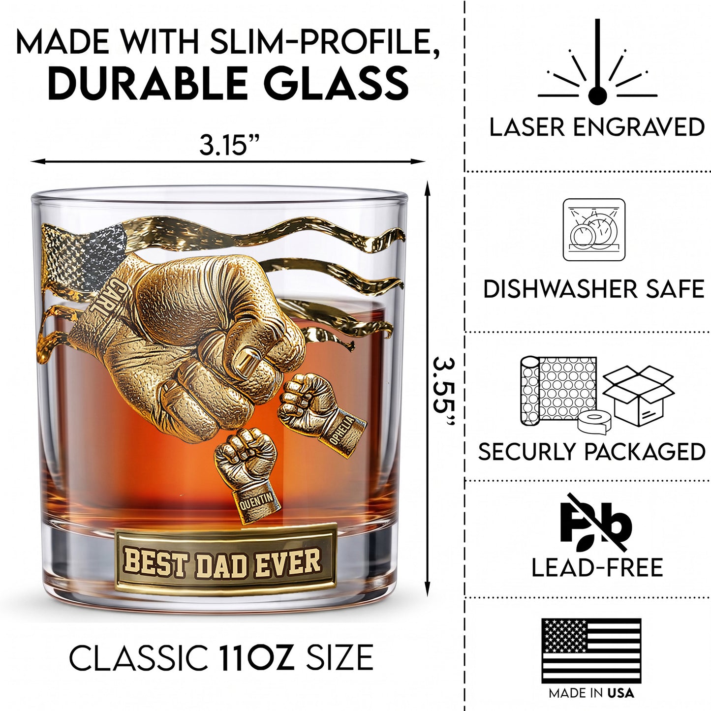Personalized Fist Bump Whiskey Glass - Custom Dad & Kids Gift