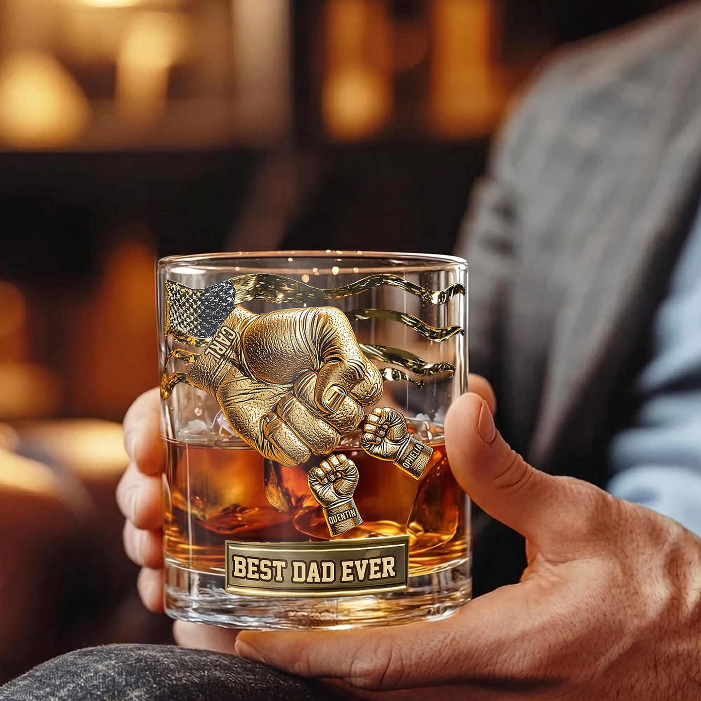 Personalized Fist Bump Whiskey Glass - Custom Dad & Kids Gift
