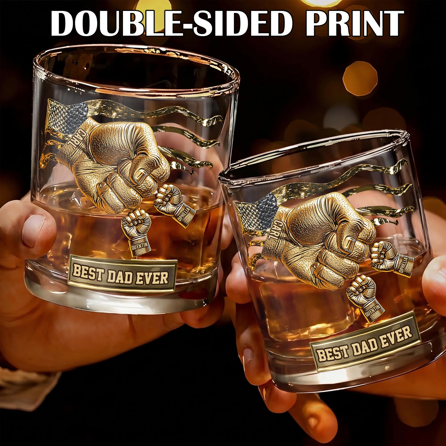 Personalized Fist Bump Whiskey Glass - Custom Dad & Kids Gift