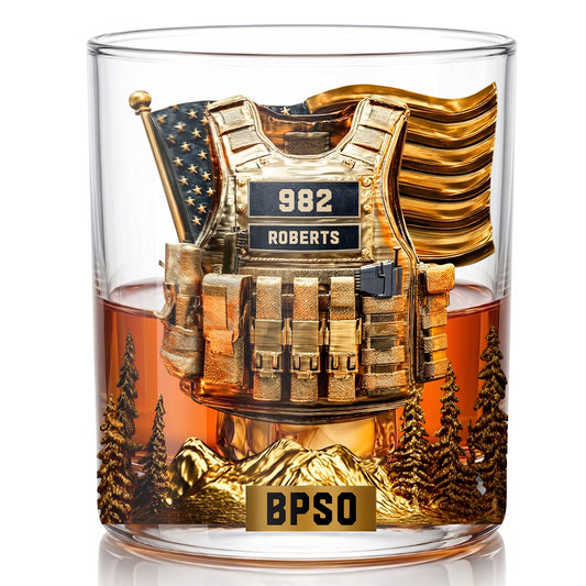 Personalized Tactical Vest Whiskey Glass - Custom Officer Gift