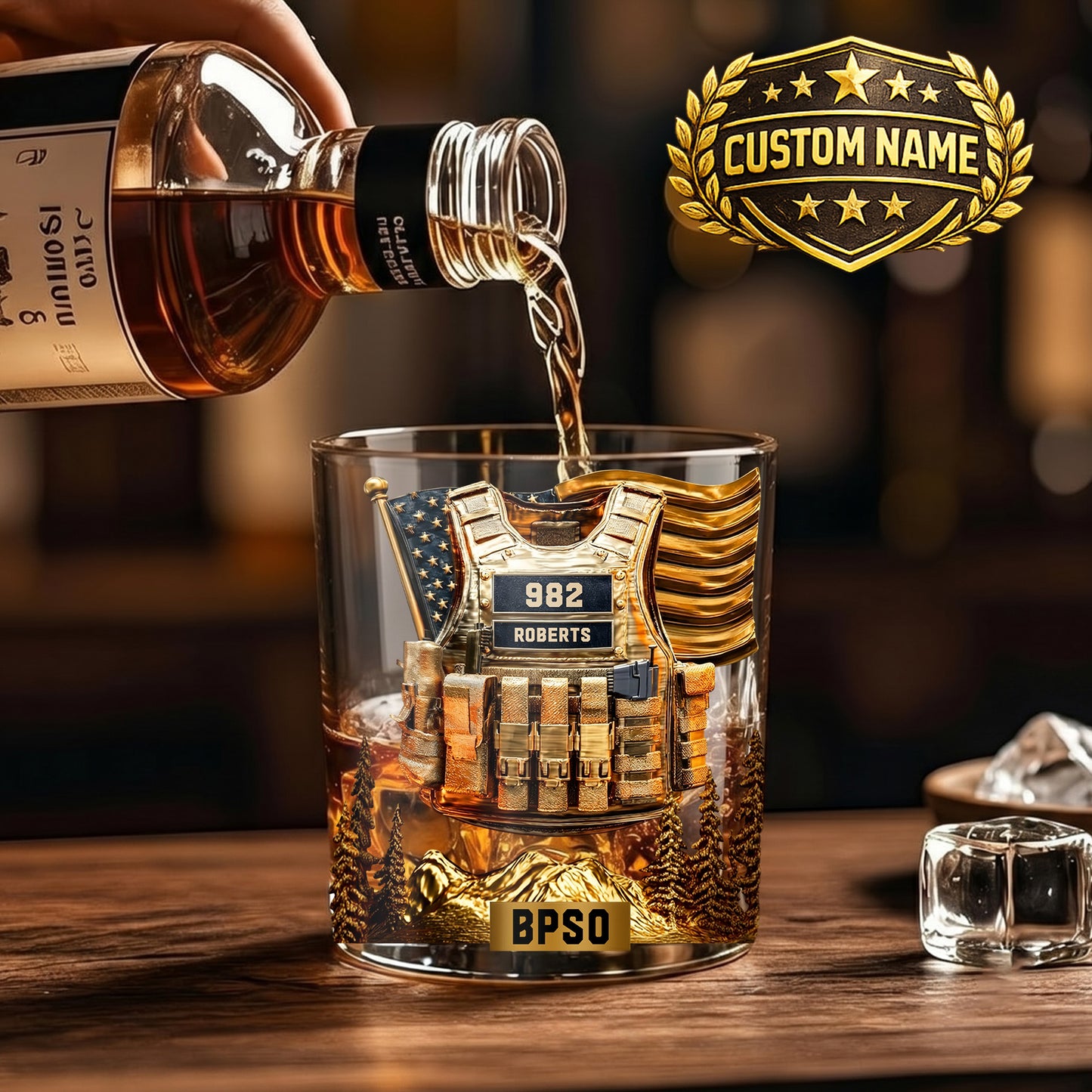 Personalized Tactical Vest Whiskey Glass - Custom Officer Gift