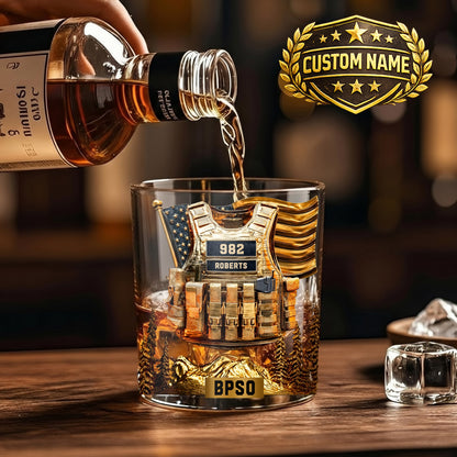 Personalized Tactical Vest Whiskey Glass - Custom Officer Gift