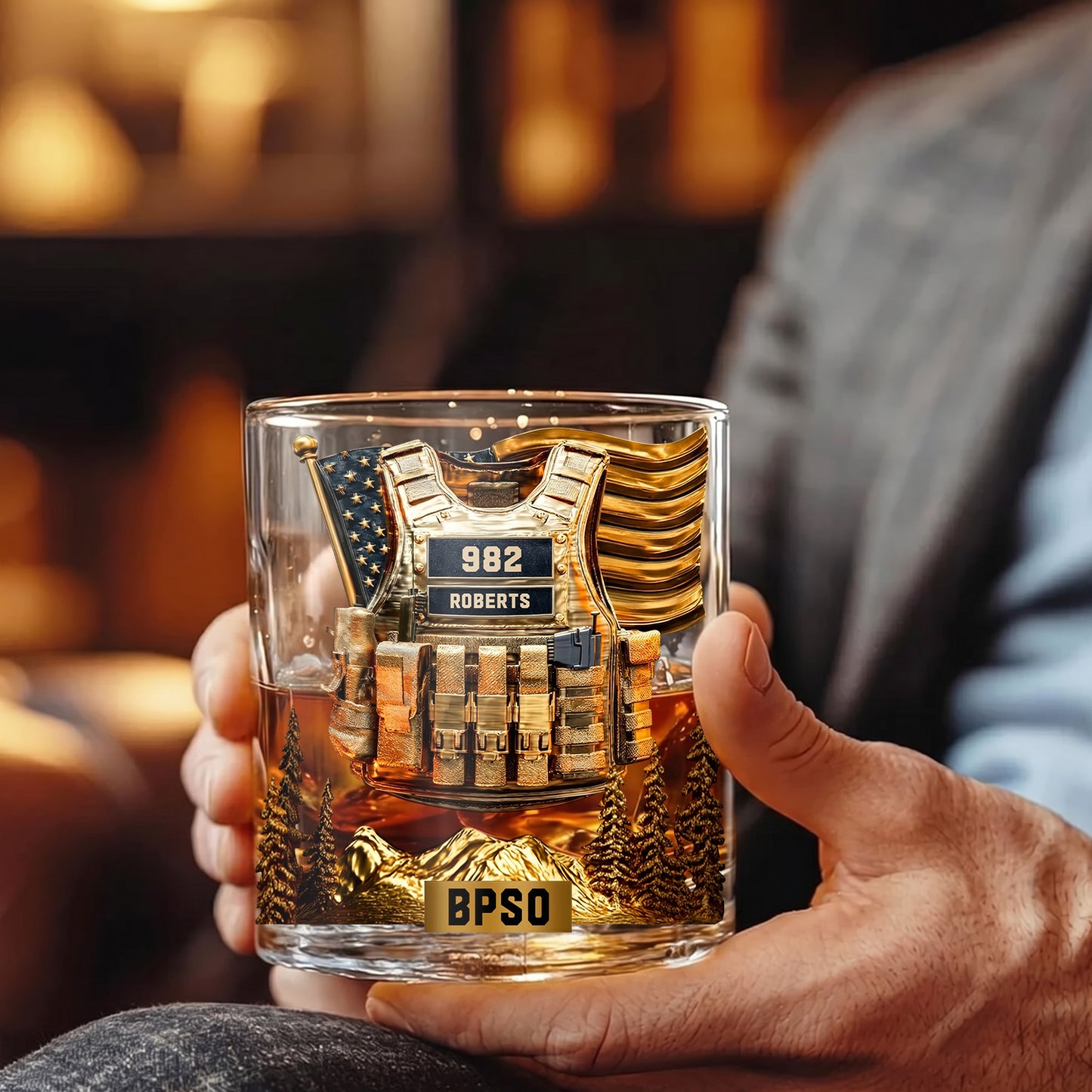 Personalized Tactical Vest Whiskey Glass - Custom Officer Gift