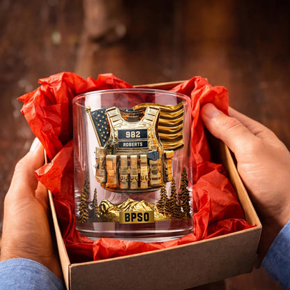 Personalized Tactical Vest Whiskey Glass - Custom Officer Gift