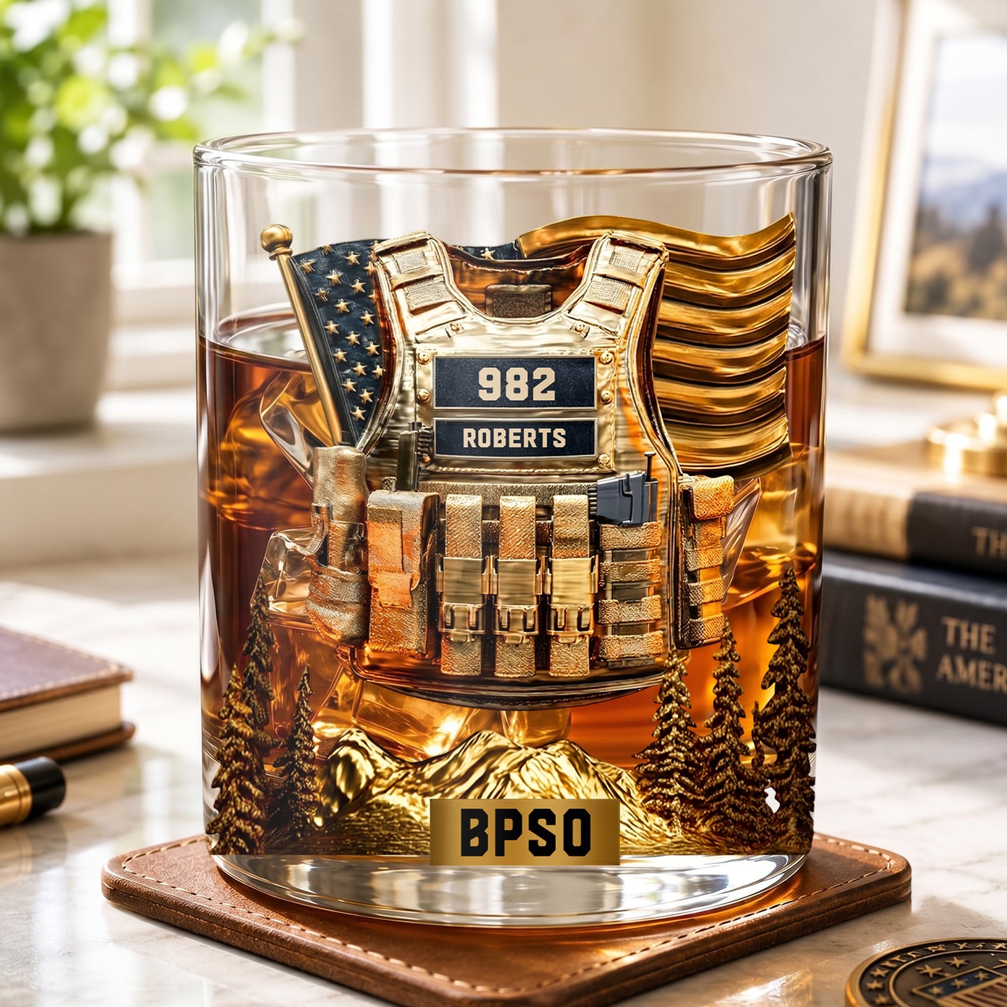 Personalized Tactical Vest Whiskey Glass - Custom Officer Gift