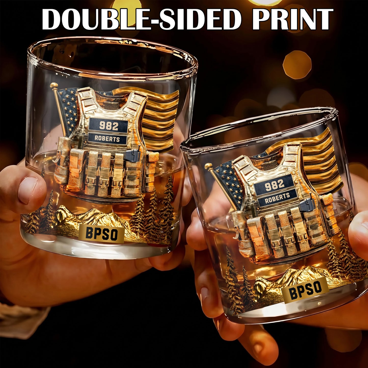 Personalized Tactical Vest Whiskey Glass - Custom Officer Gift