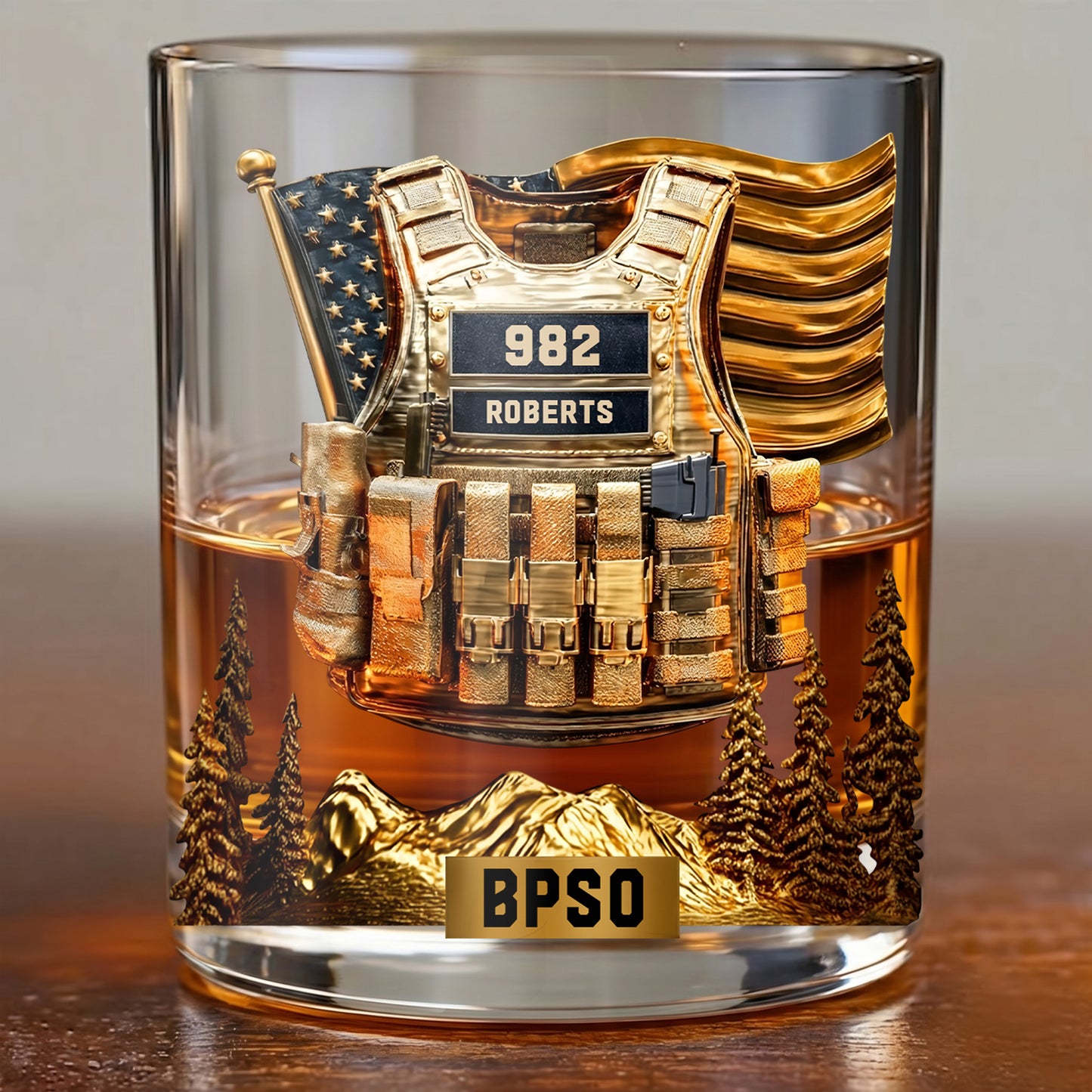 Personalized Tactical Vest Whiskey Glass - Custom Officer Gift