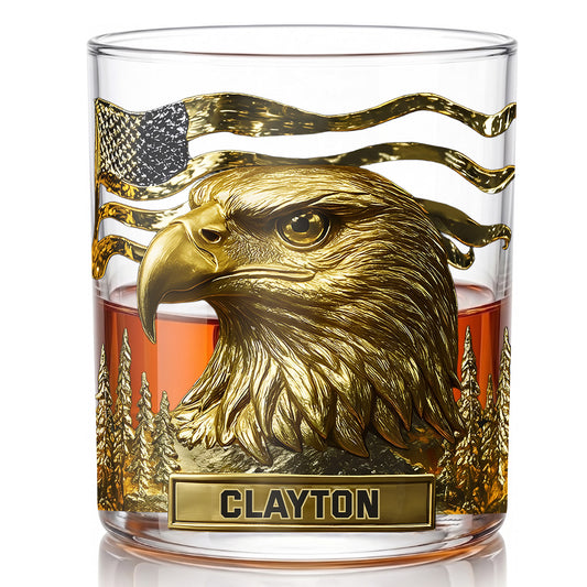Personalized Bald Eagle Whiskey Glass - Custom Patriotic Gift