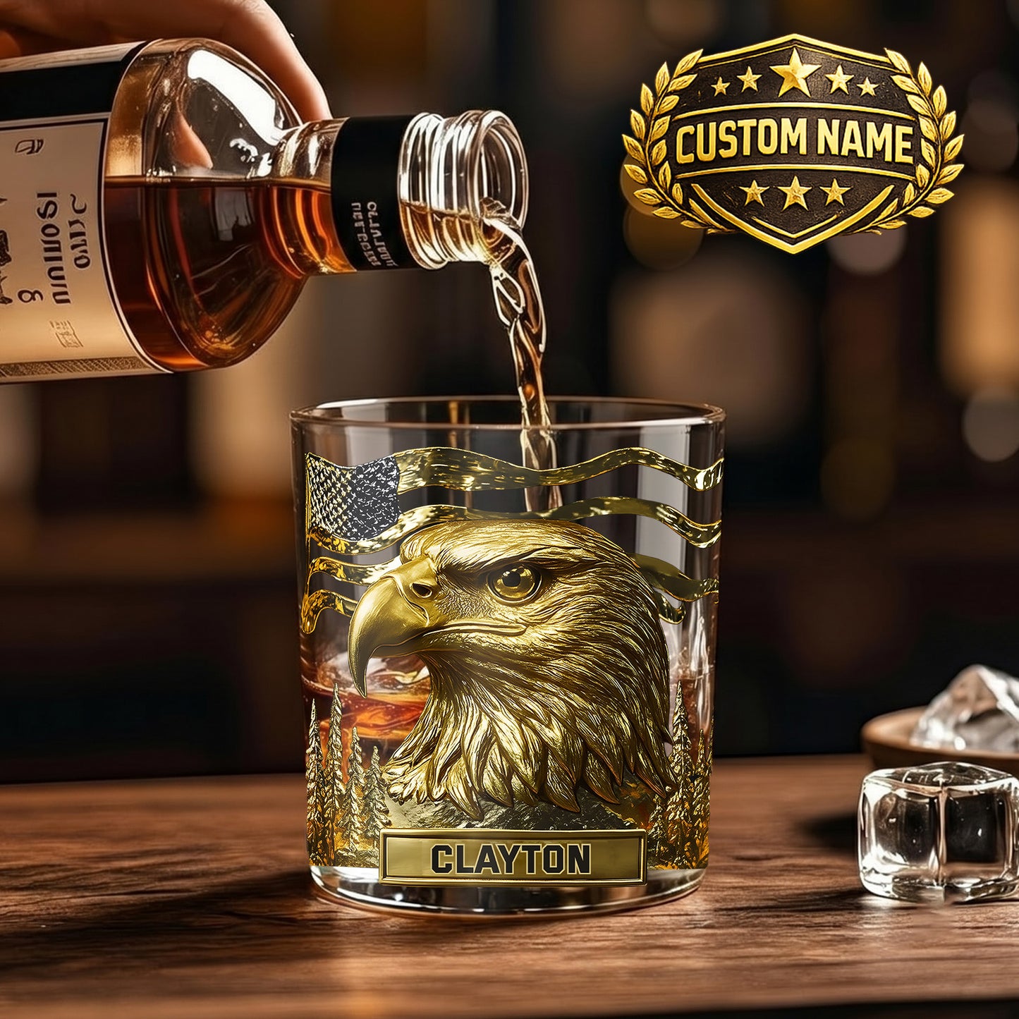 Personalized Bald Eagle Whiskey Glass - Custom Patriotic Gift