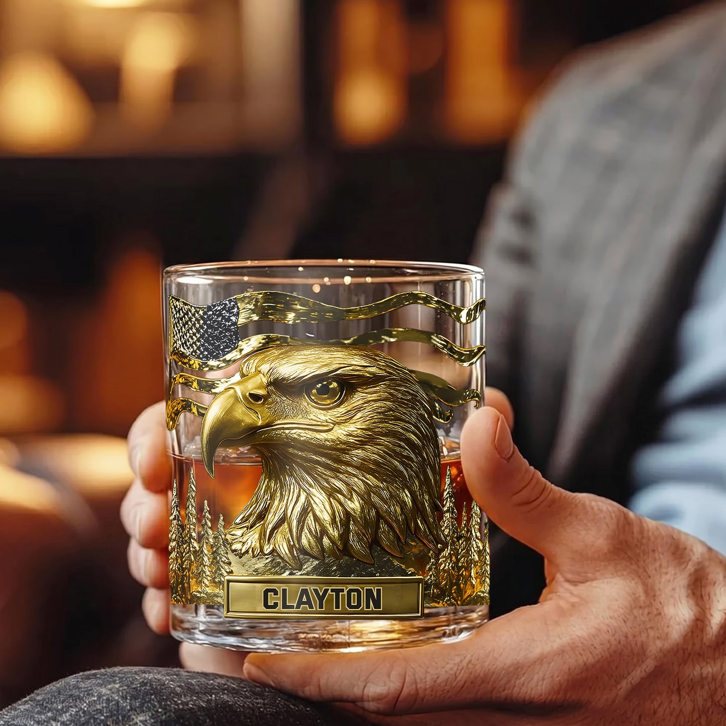 Personalized Bald Eagle Whiskey Glass - Custom Patriotic Gift