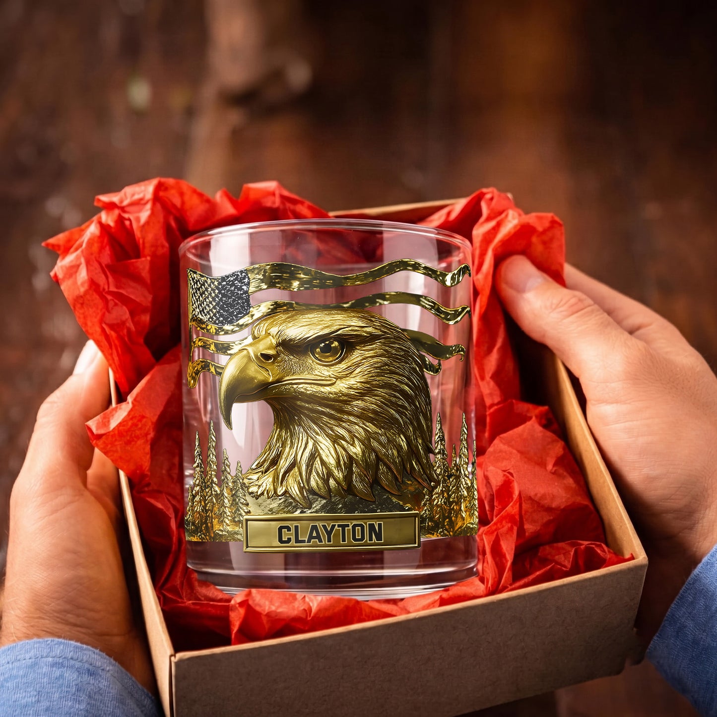 Personalized Bald Eagle Whiskey Glass - Custom Patriotic Gift