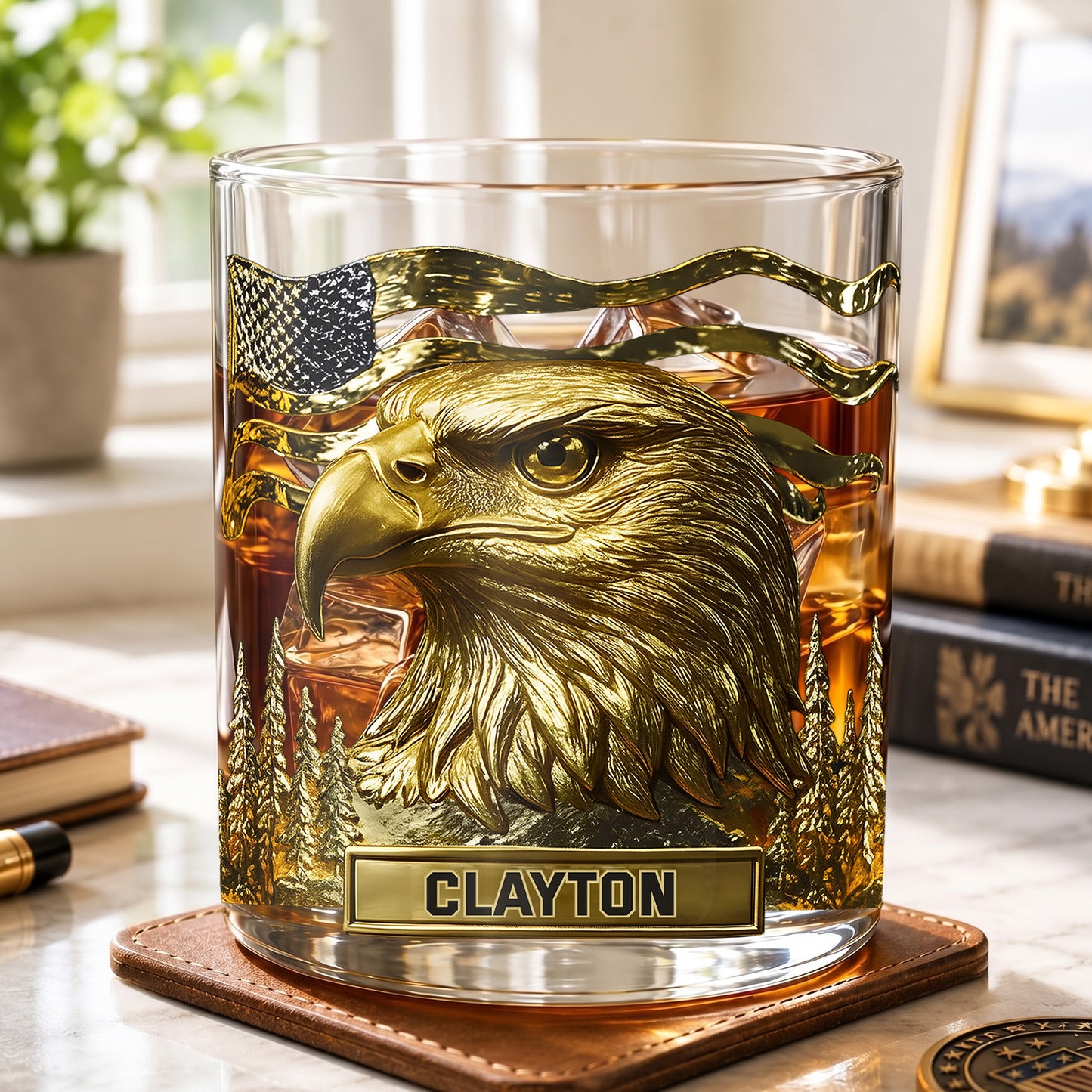 Personalized Bald Eagle Whiskey Glass - Custom Patriotic Gift