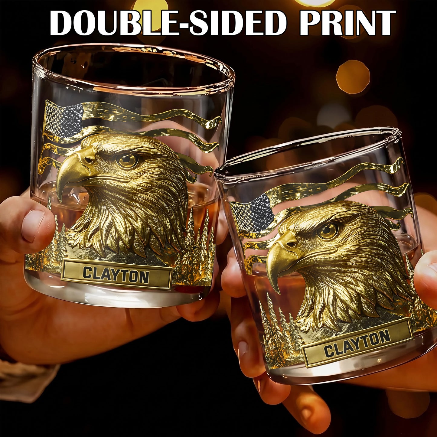 Personalized Bald Eagle Whiskey Glass - Custom Patriotic Gift