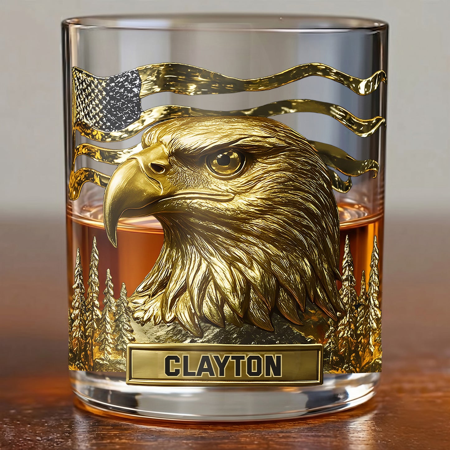 Personalized Bald Eagle Whiskey Glass - Custom Patriotic Gift
