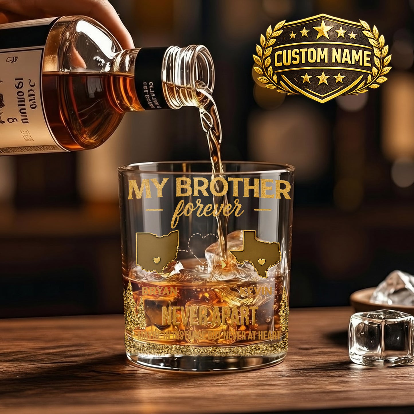 Personalized Long Distance Whiskey Glass - Custom Brother Gift