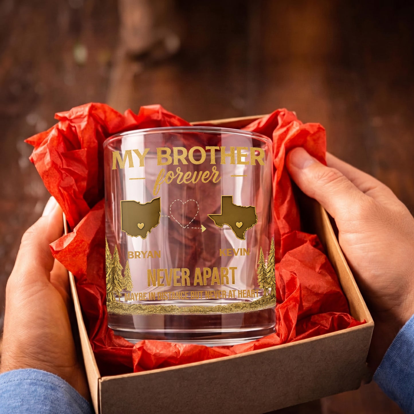 Personalized Long Distance Whiskey Glass - Custom Brother Gift