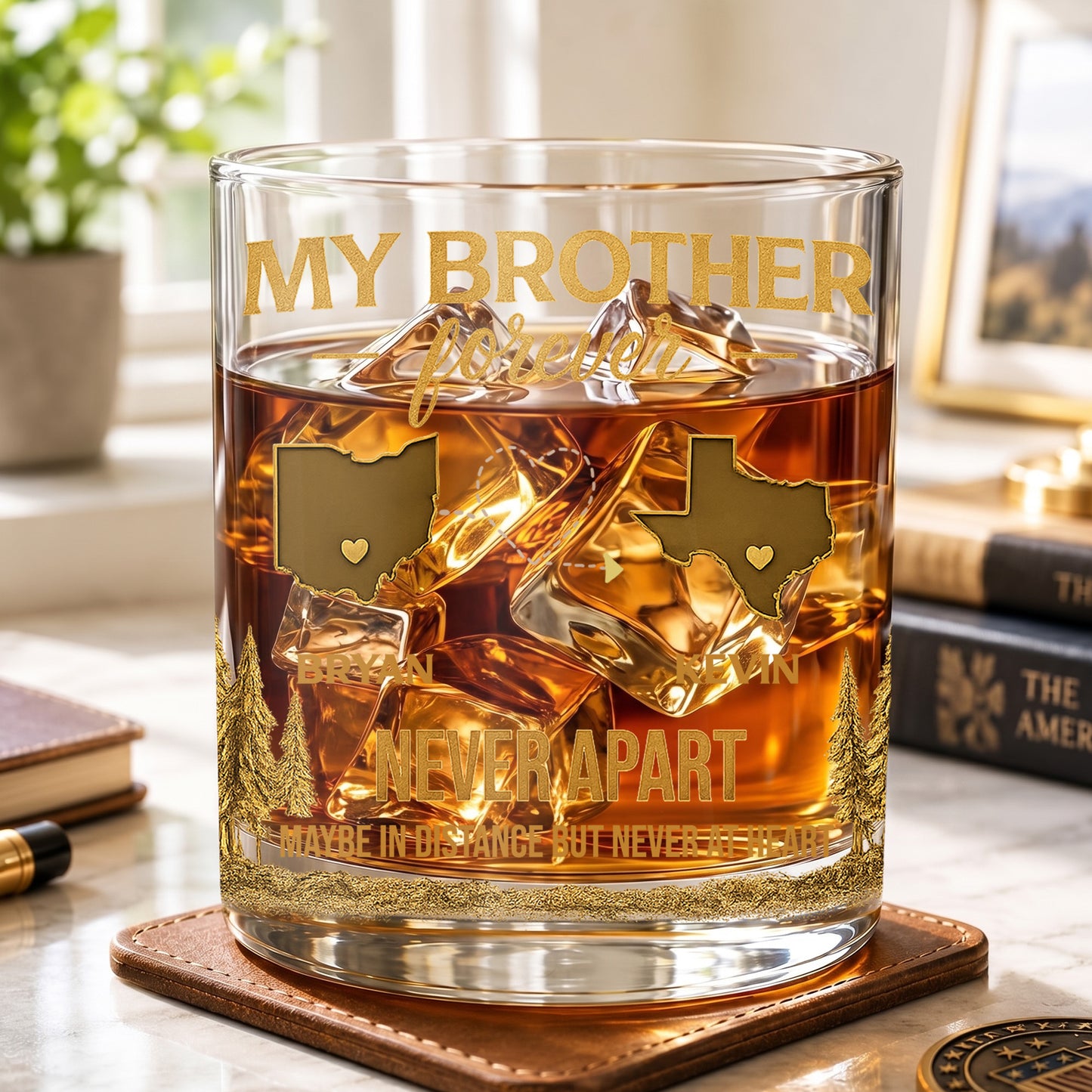 Personalized Long Distance Whiskey Glass - Custom Brother Gift
