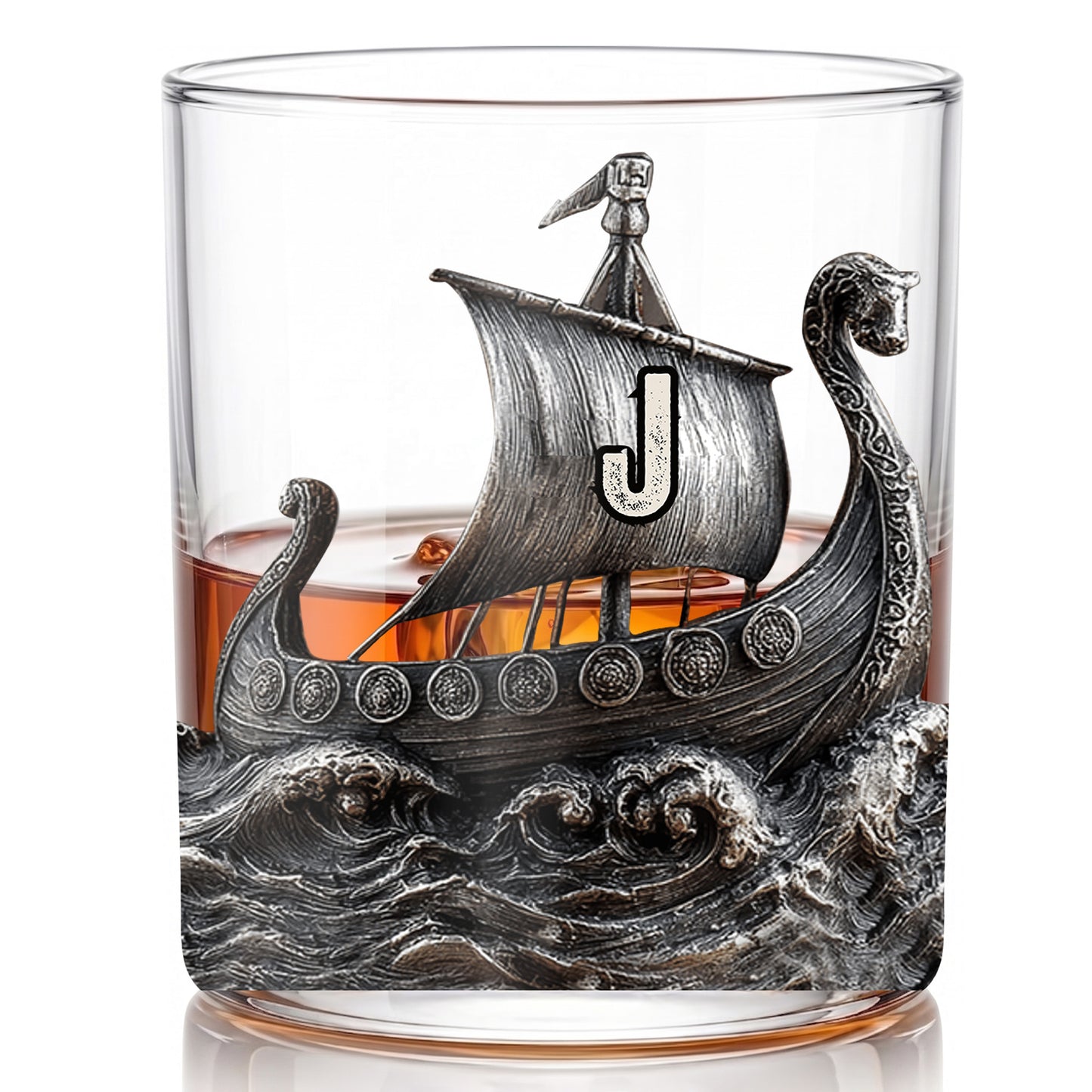 Personalized Viking Ship Whiskey Glass - Custom Norse Gift