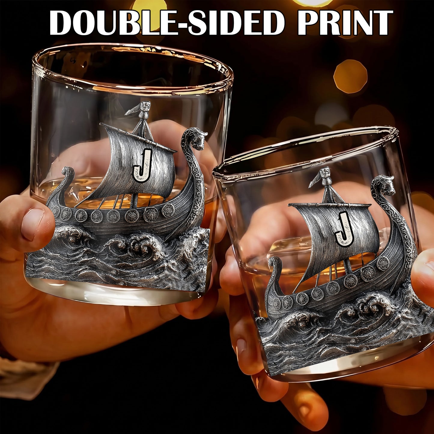Personalized Viking Ship Whiskey Glass - Custom Norse Gift