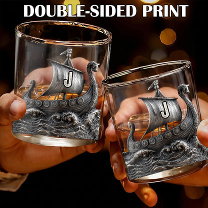 Personalized Viking Ship Whiskey Glass - Custom Norse Gift