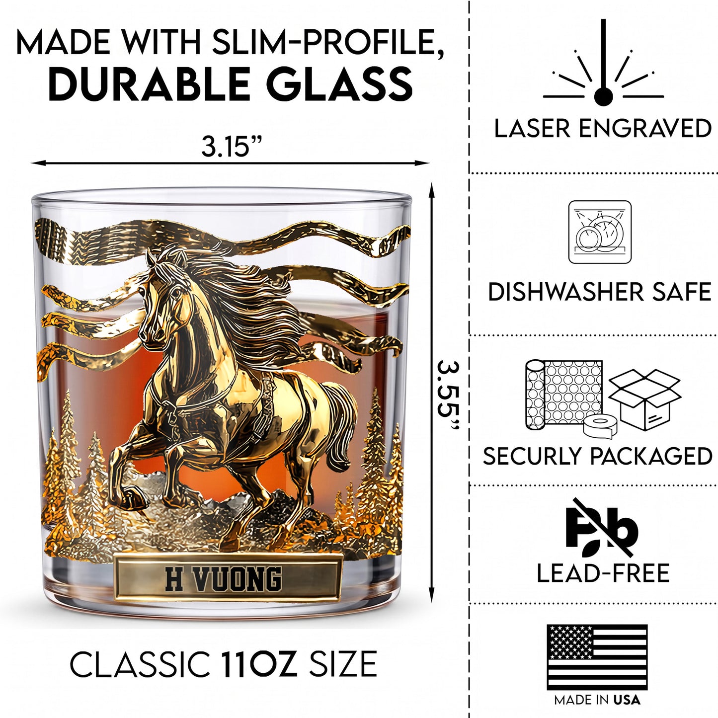 Personalized Horse Whiskey Glass - Custom Wild Spirit Gift
