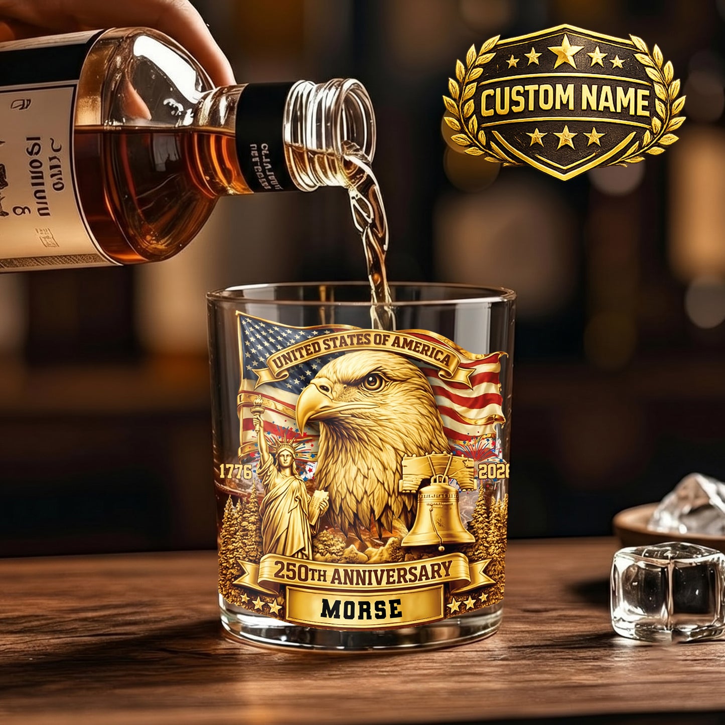 Personalized 250th Anniversary Whiskey Glass - Custom US Gift