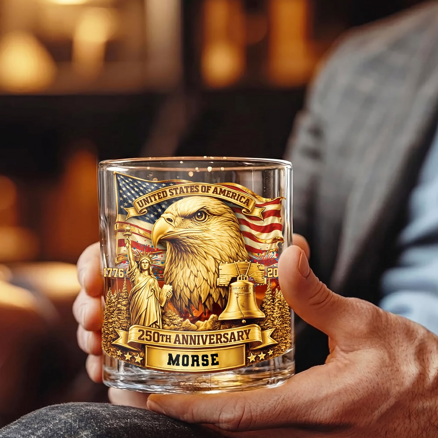 Personalized 250th Anniversary Whiskey Glass - Custom US Gift