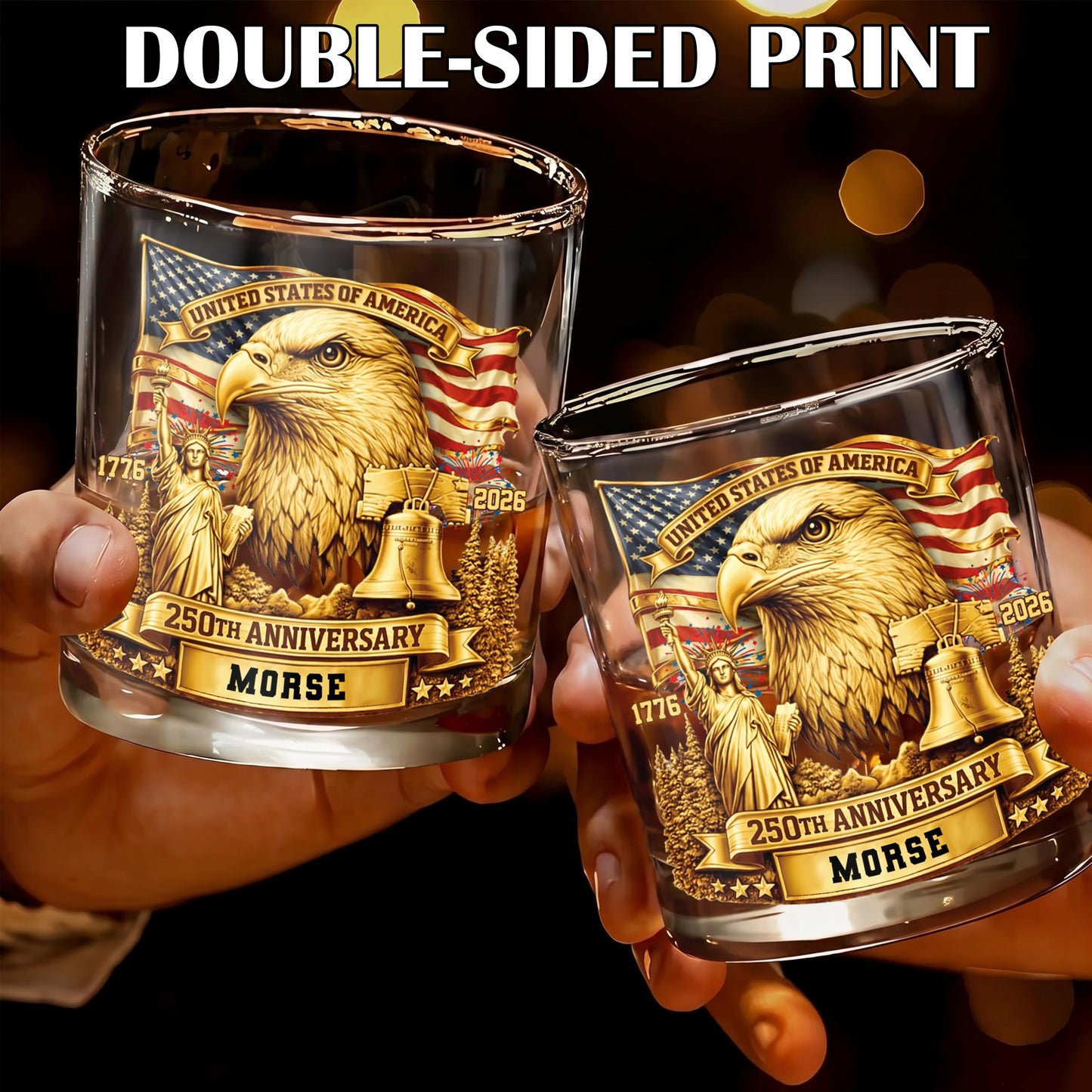 Personalized 250th Anniversary Whiskey Glass - Custom US Gift
