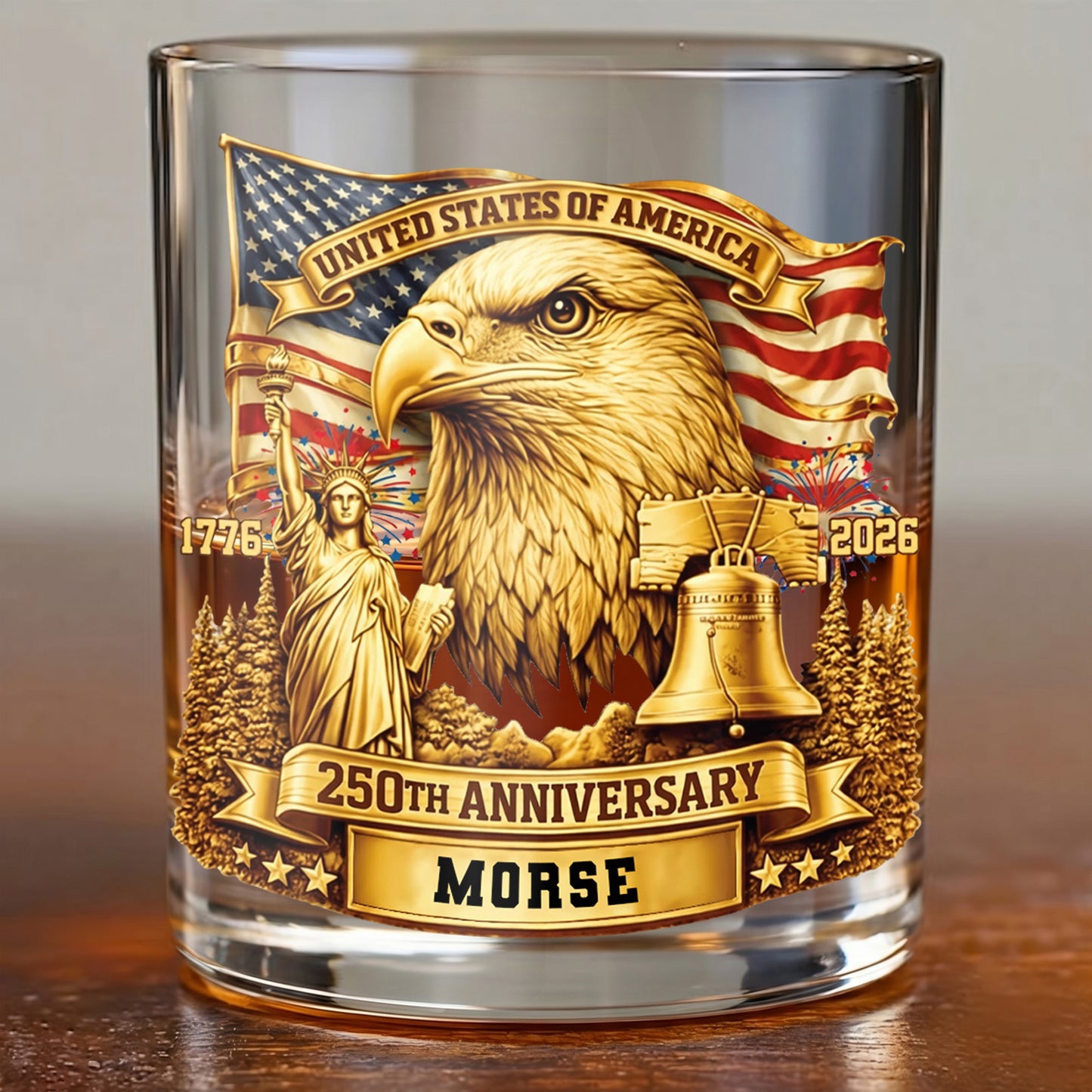 Personalized 250th Anniversary Whiskey Glass - Custom US Gift
