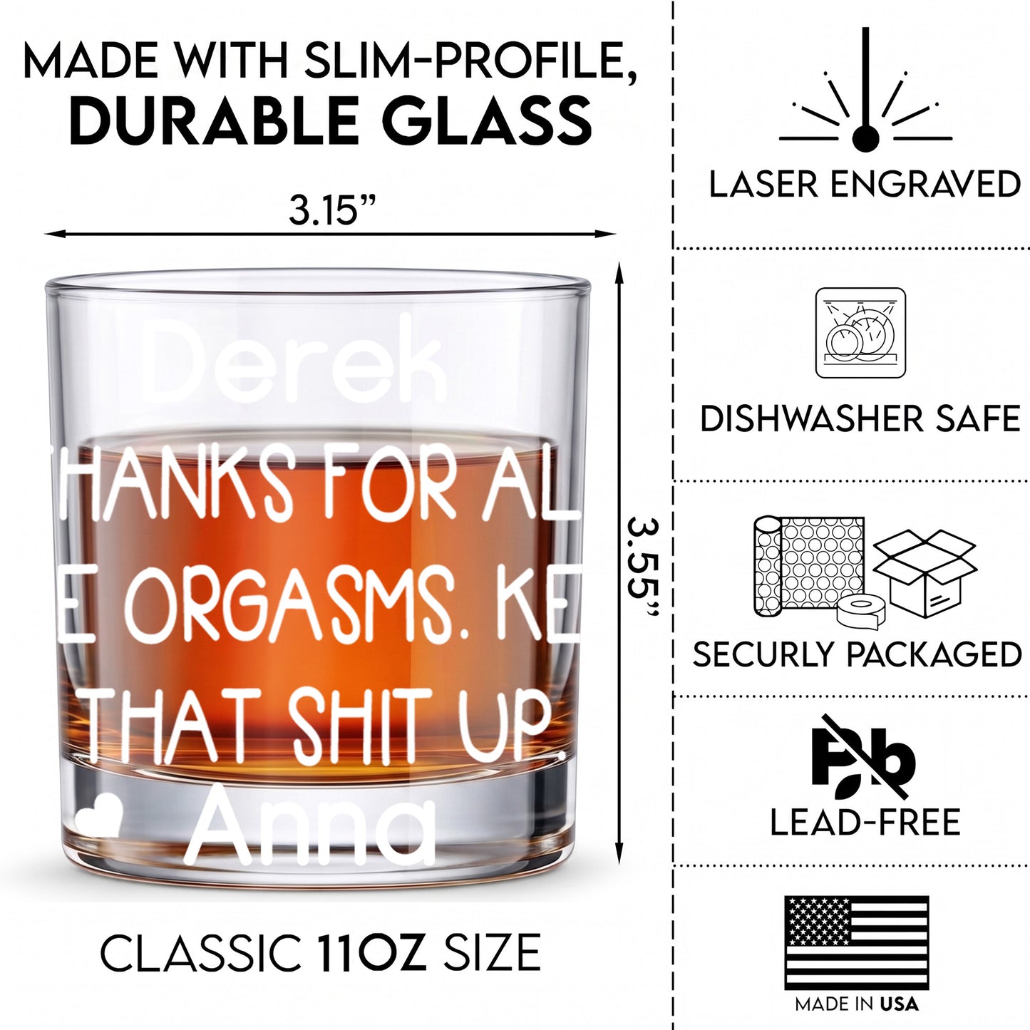 Personalized Funny Whiskey Glass - Custom Novelty Gag Gift