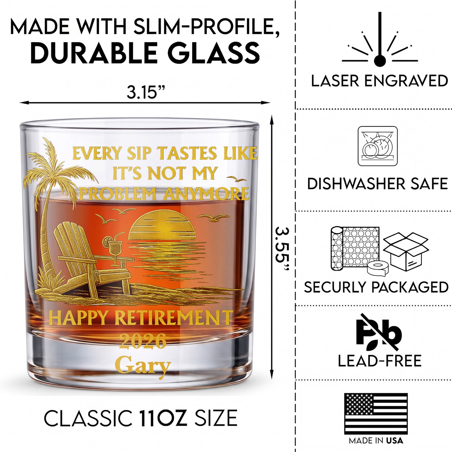 Personalized Retirement Whiskey Glass - Custom Farewell Gift