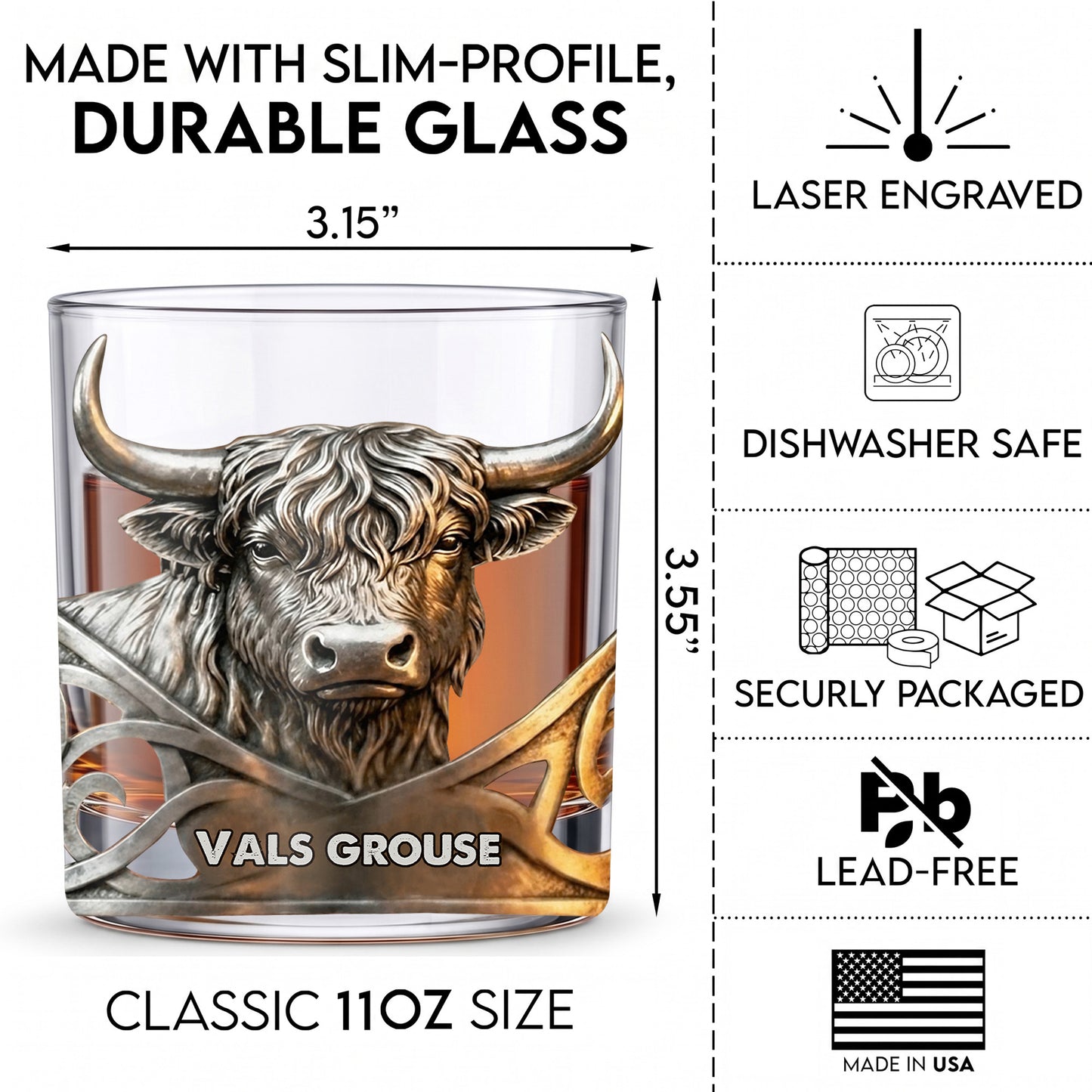 Personalized Highland Cow Whiskey Glass - Custom Bull Farm Gift