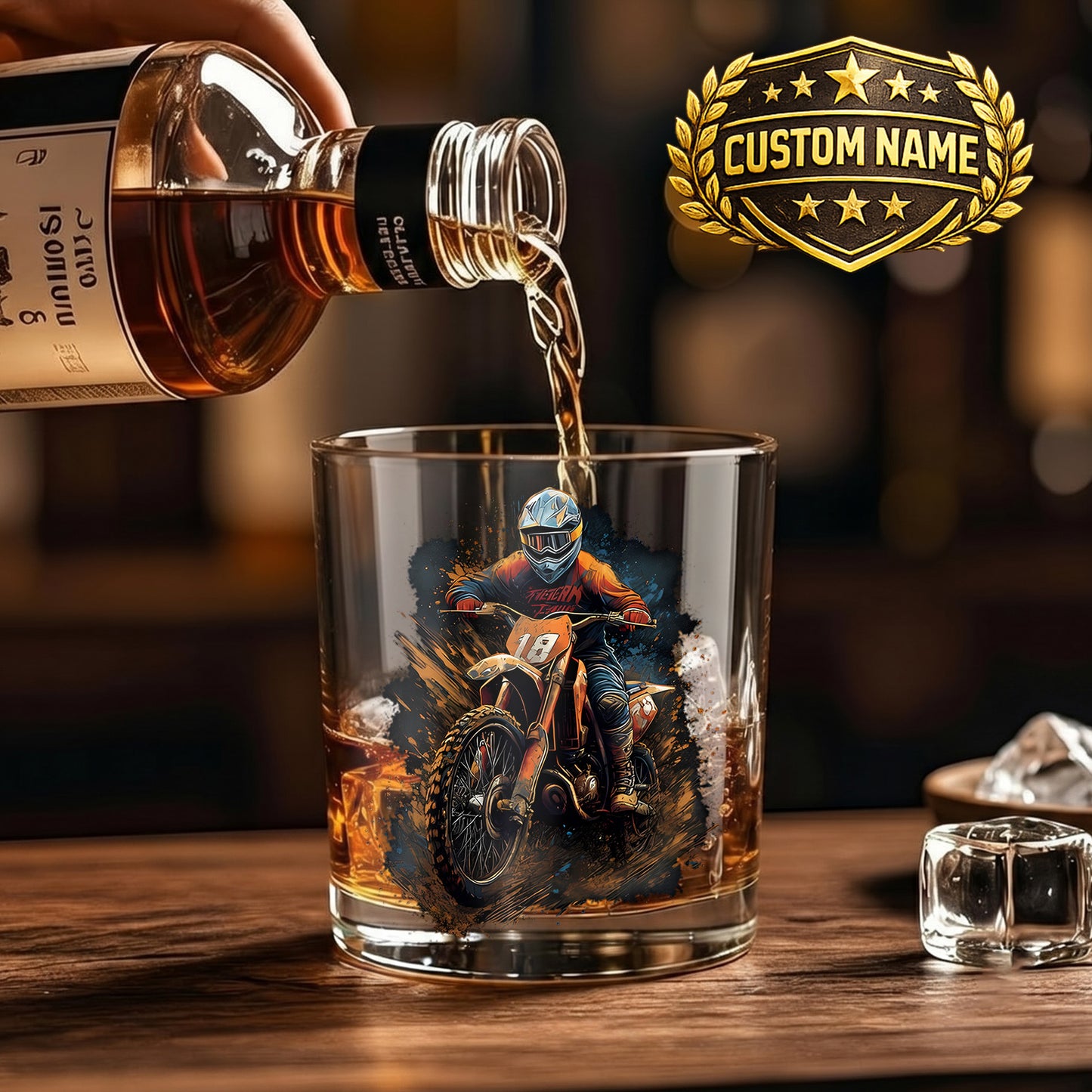 Personalized Motocross Whiskey Glass - Custom Dirt Bike Gift
