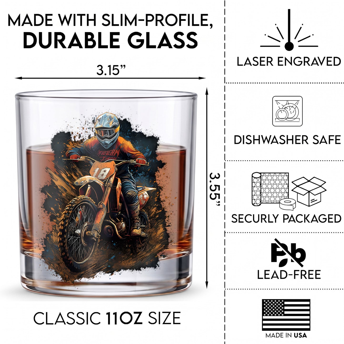 Personalized Motocross Whiskey Glass - Custom Dirt Bike Gift