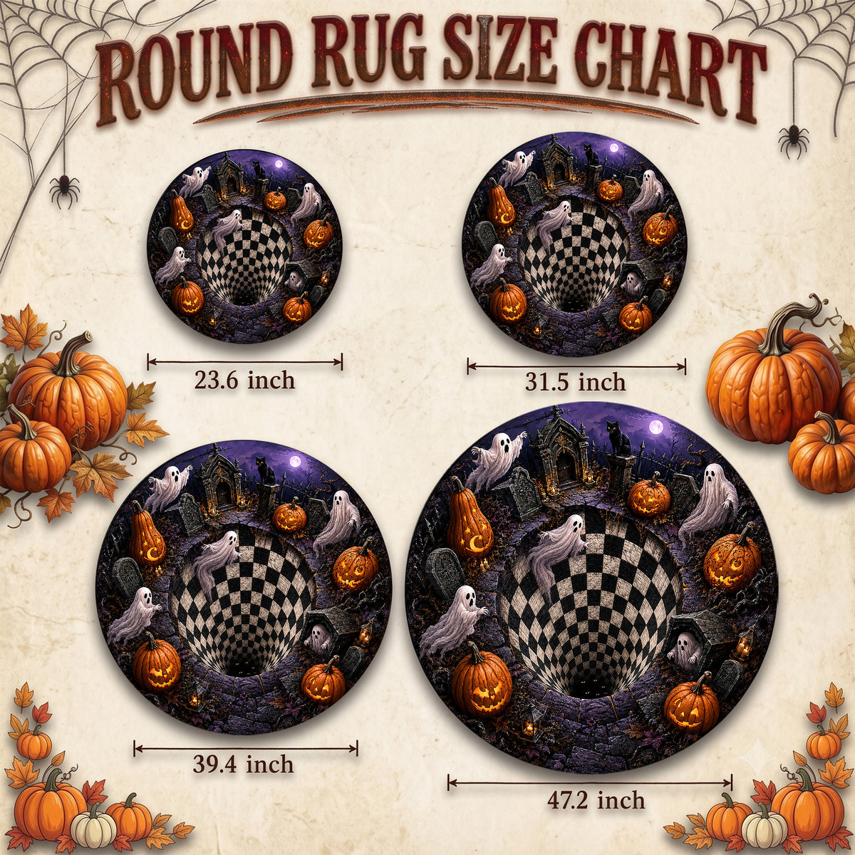Halloween Round Rug 3D Haunted Graveyard Vortex Ghost Pumpkin