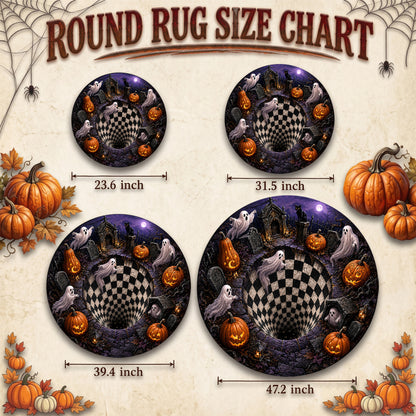 Halloween Round Rug 3D Haunted Graveyard Vortex Ghost Pumpkin
