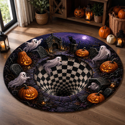 Halloween Round Rug 3D Haunted Graveyard Vortex Ghost Pumpkin