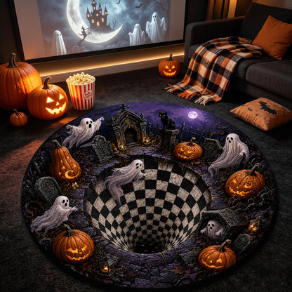 Halloween Round Rug 3D Haunted Graveyard Vortex Ghost Pumpkin