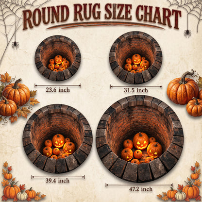 Halloween Round Rug 3D Illusion Brick Pit Pumpkins