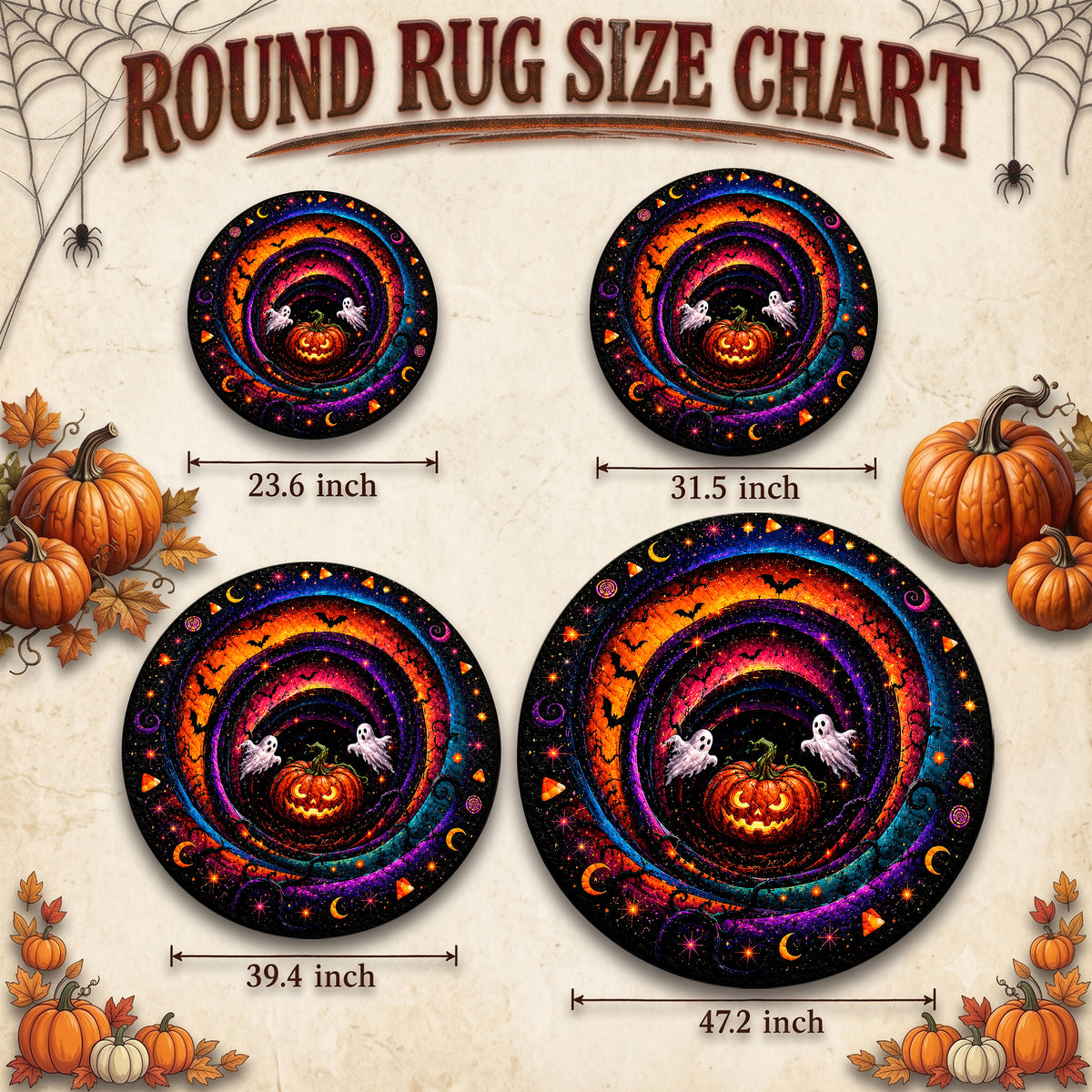 Halloween Round Rug 3D Cosmic Swirl Pumpkin Ghosts