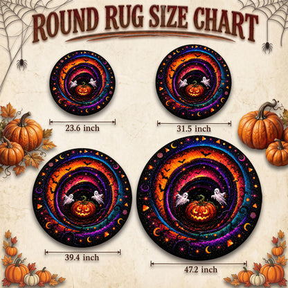 Halloween Round Rug 3D Cosmic Swirl Pumpkin Ghosts