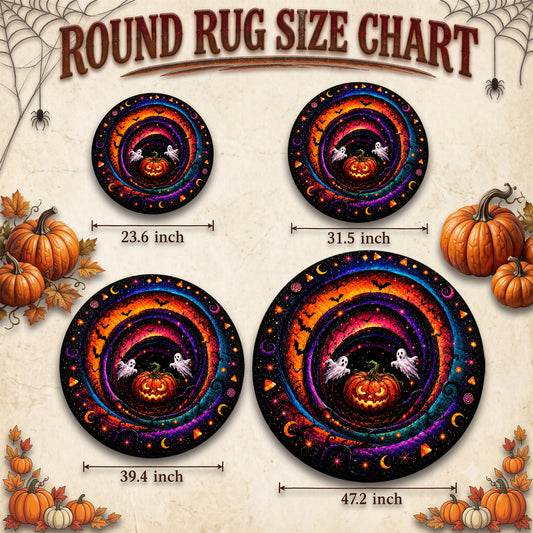 Halloween Round Rug 3D Cosmic Swirl Pumpkin Ghosts
