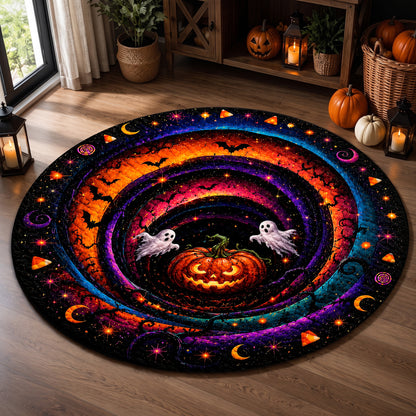 Halloween Round Rug 3D Cosmic Swirl Pumpkin Ghosts