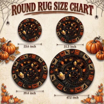 Halloween Round Rug 3D Illusion Spiral Staircase Ghosts
