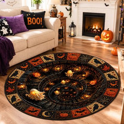 Halloween Round Rug 3D Illusion Spiral Staircase Ghosts